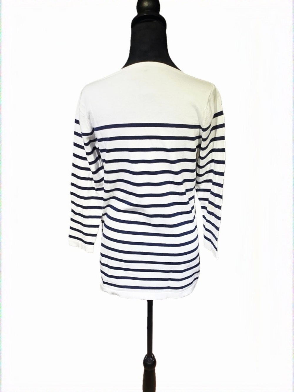 Tommy Bahama 100% White Top with Navy Stripes - Boatneck 3/4 Sleeve - Picture 8 of 9
